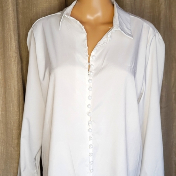 SHEIN Tops - Button down, white dress shirt. 100% polyester. 3xl. From SHEIN